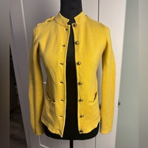 Talbots 100% Pure Merino Wool Knit Cardigan Sweater Yellow military style